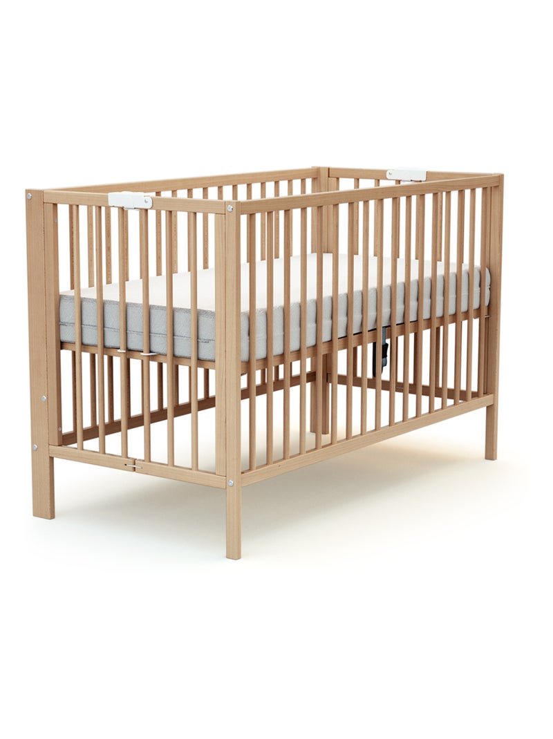At4 - cama de bebe dobrável foldo de madeira faia envernizada 60 x 120 cm Bege claro - Kiabi