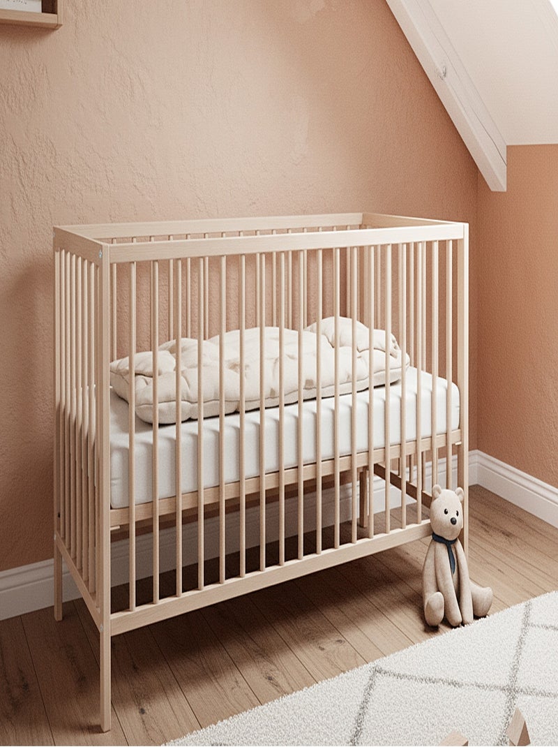 At4 - cama de bebe sona de madeira faia em bruto 60 x 120 cm Castanho-avelã - Kiabi
