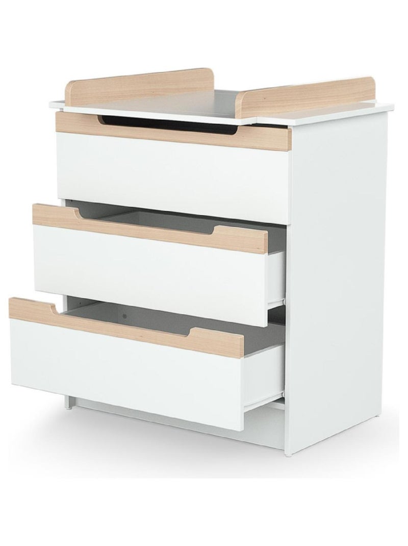 At4 - mesa trocador com 3 gavetas carrousel de madeira branco e faia Bege/Branco - Kiabi