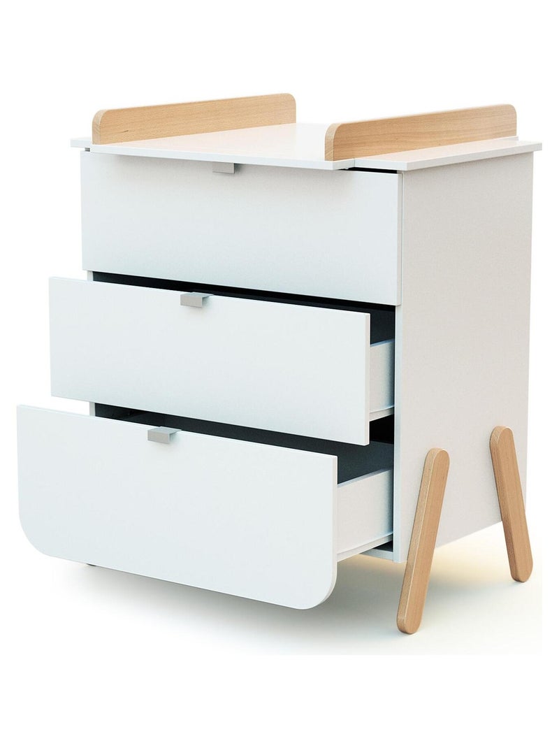 At4 - mesa trocador com 3 gavetas pirate de madeira branco e faia Branco Castanho - Kiabi