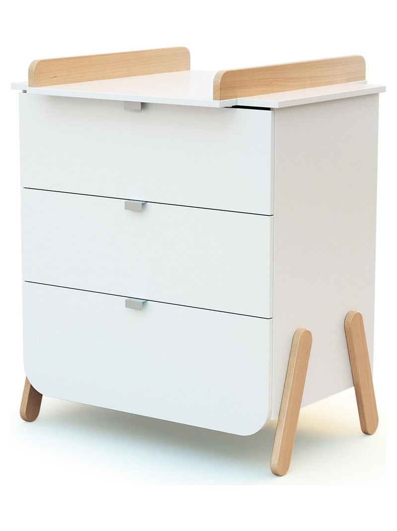 At4 - mesa trocador com 3 gavetas pirate de madeira branco e faia Branco Castanho - Kiabi