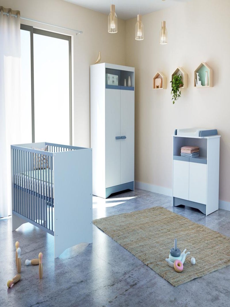At4 - mesa trocador de 2 portas cotillon de madeira branco e azul Branco Azul - Kiabi