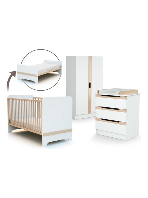 At4 - quarto de bebé com cama, fraldário e roupeiro carrousel de madeira branco e faia - Kiabi At4 - quarto de bebé com cama, fraldário e roupeiro carrousel de madeira branco e faia - Kiabi