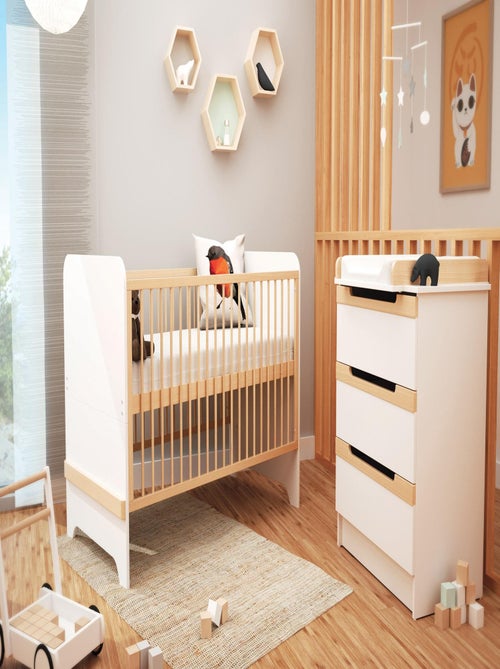 At4 - quarto de bebé com cama, fraldário e roupeiro carrousel de madeira branco e faia - Kiabi At4 - quarto de bebé com cama, fraldário e roupeiro carrousel de madeira branco e faia - Kiabi
