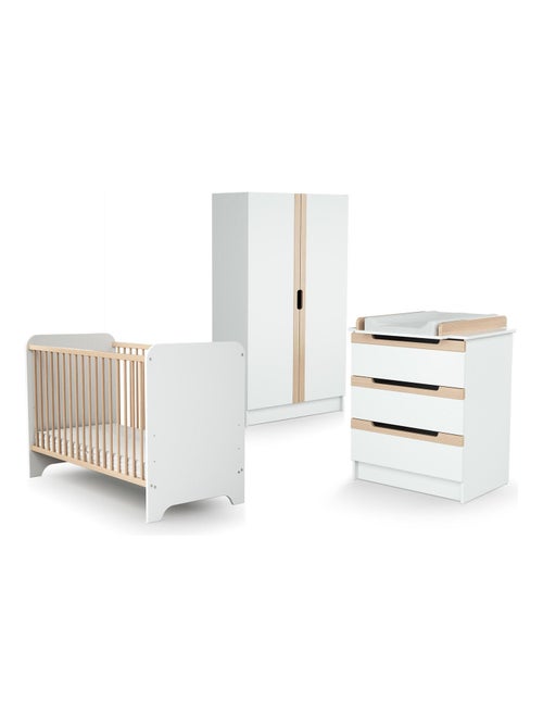 At4 - quarto de bebé com cama, fraldário e roupeiro carrousel de madeira branco e faia - Kiabi At4 - quarto de bebé com cama, fraldário e roupeiro carrousel de madeira branco e faia - Kiabi