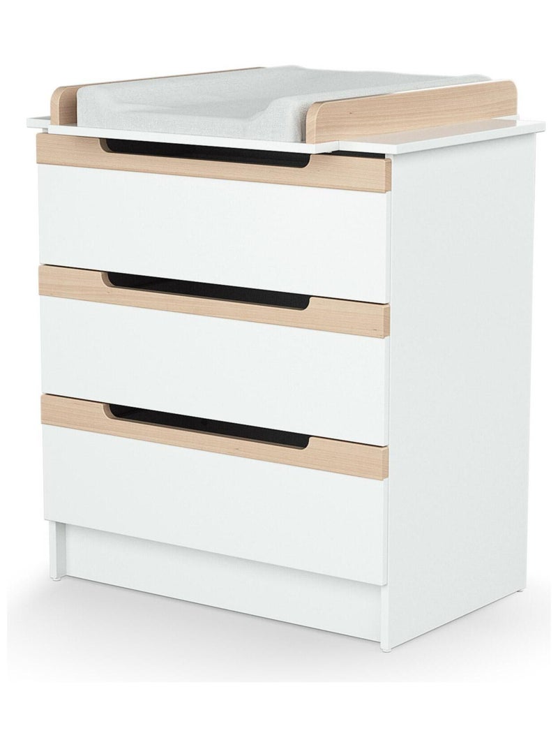 At4 - quarto de bebé com cama, fraldário e roupeiro carrousel de madeira branco e faia Bege/Branco - Kiabi