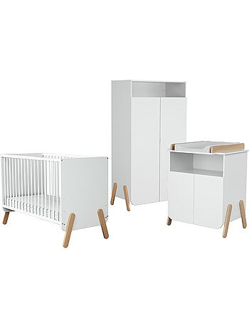 At4 - quarto de bebé com cama, fraldário e roupeiro pirate de madeira branco e faia