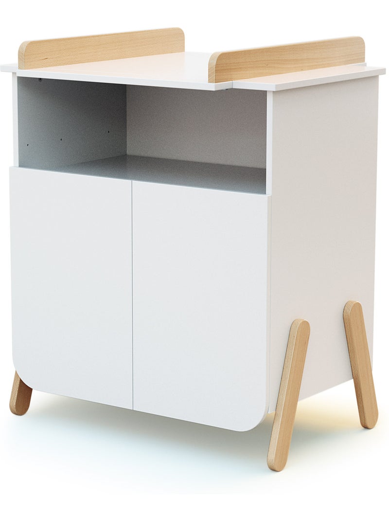 At4 - quarto de bebé com cama, fraldário e roupeiro pirate de madeira branco e faia Bege/Branco - Kiabi