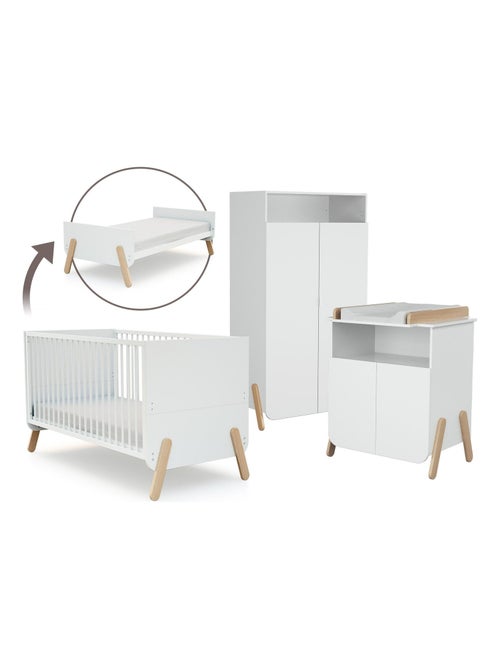 At4 - quarto de bebé com cama, fraldário e roupeiro pirate de madeira branco e faia - Kiabi At4 - quarto de bebé com cama, fraldário e roupeiro pirate de madeira branco e faia - Kiabi