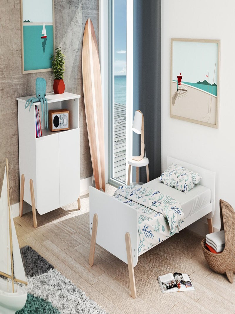 At4 - quarto de bebé com cama, fraldário e roupeiro pirate de madeira branco e faia Bege/Branco - Kiabi