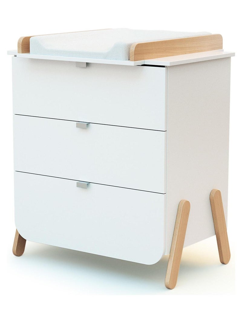 At4 - quarto de bebé com cama, fraldário e roupeiro pirate de madeira branco e faia Bege/Branco - Kiabi