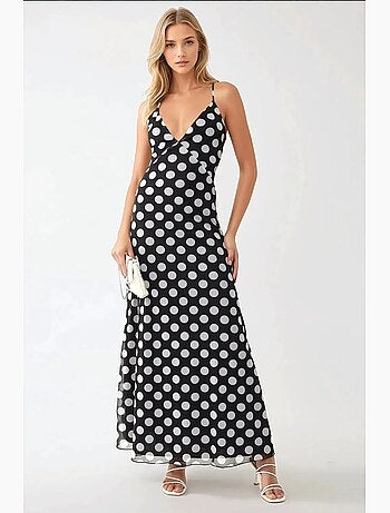 Audrey vestido maxi de bolinhas com decote em v hiccup