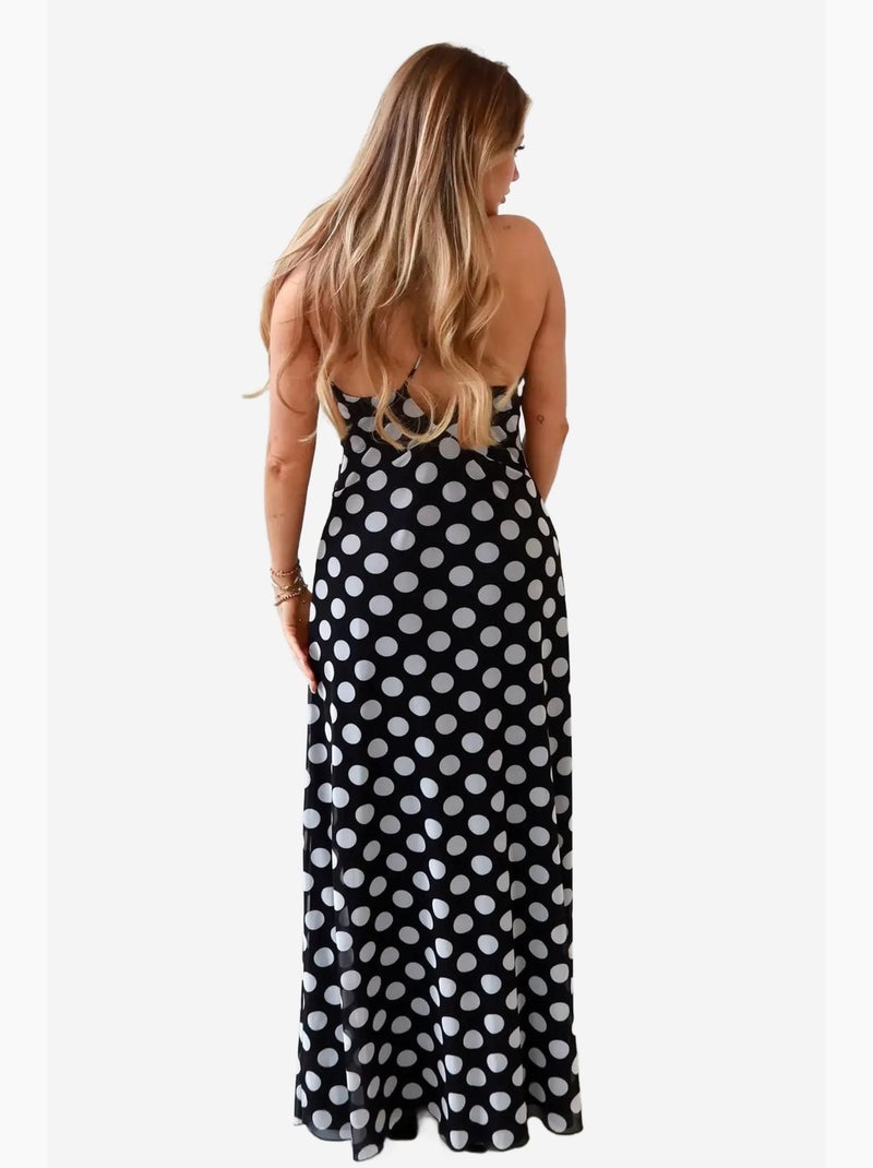 Audrey vestido maxi de bolinhas com decote em v hiccup Preto - Kiabi