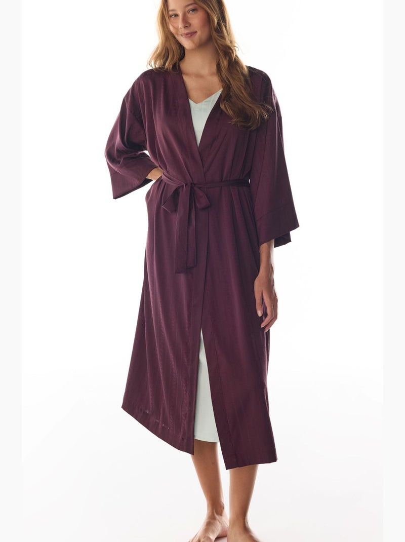 Aurora robe de cetim com mangas floridas penti Vermelho bordô - Kiabi