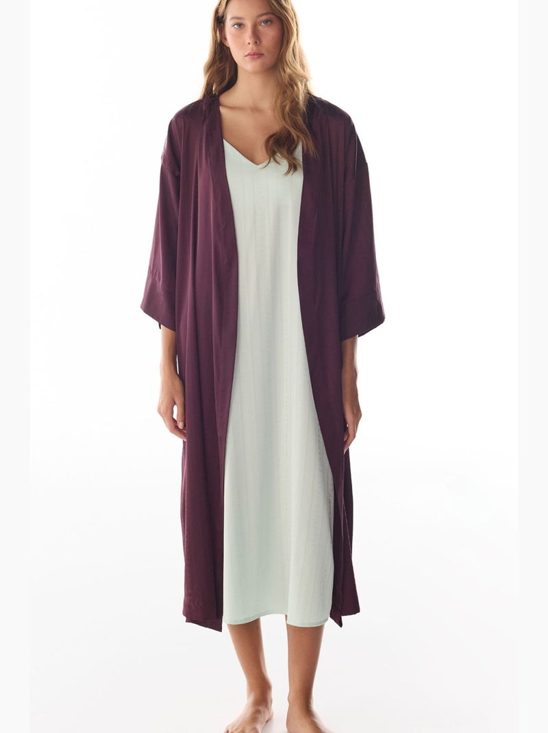 Aurora robe de cetim com mangas floridas penti Vermelho bordô - Kiabi