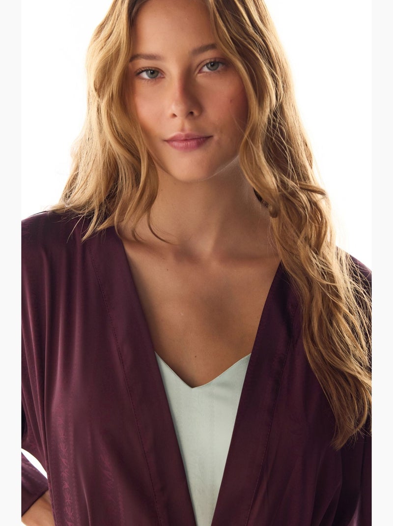 Aurora robe de cetim com mangas floridas penti Vermelho bordô - Kiabi