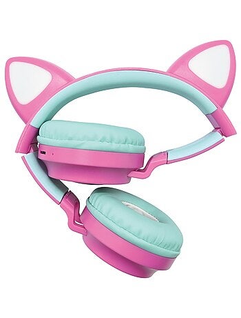 Auscultadores recarregáveis sem fios com luzes em forma de orelhas de gato da barbie