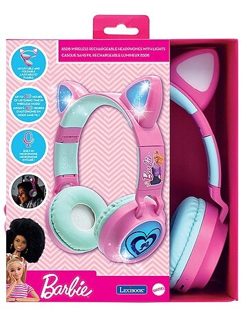 Auscultadores recarregáveis sem fios com luzes em forma de orelhas de gato da barbie