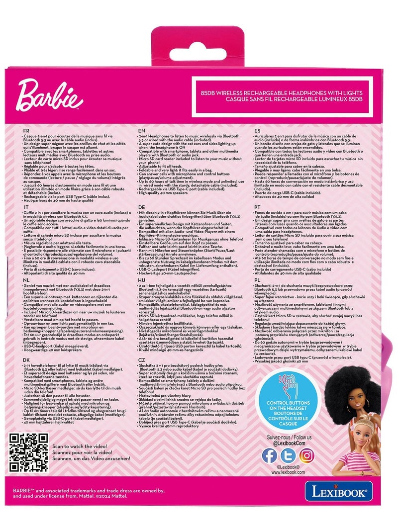 Auscultadores recarregáveis sem fios com luzes em forma de orelhas de gato da barbie Rosa - Kiabi