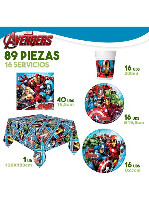Avengers louça de mesa descartável para crianças 89 peças - Kiabi