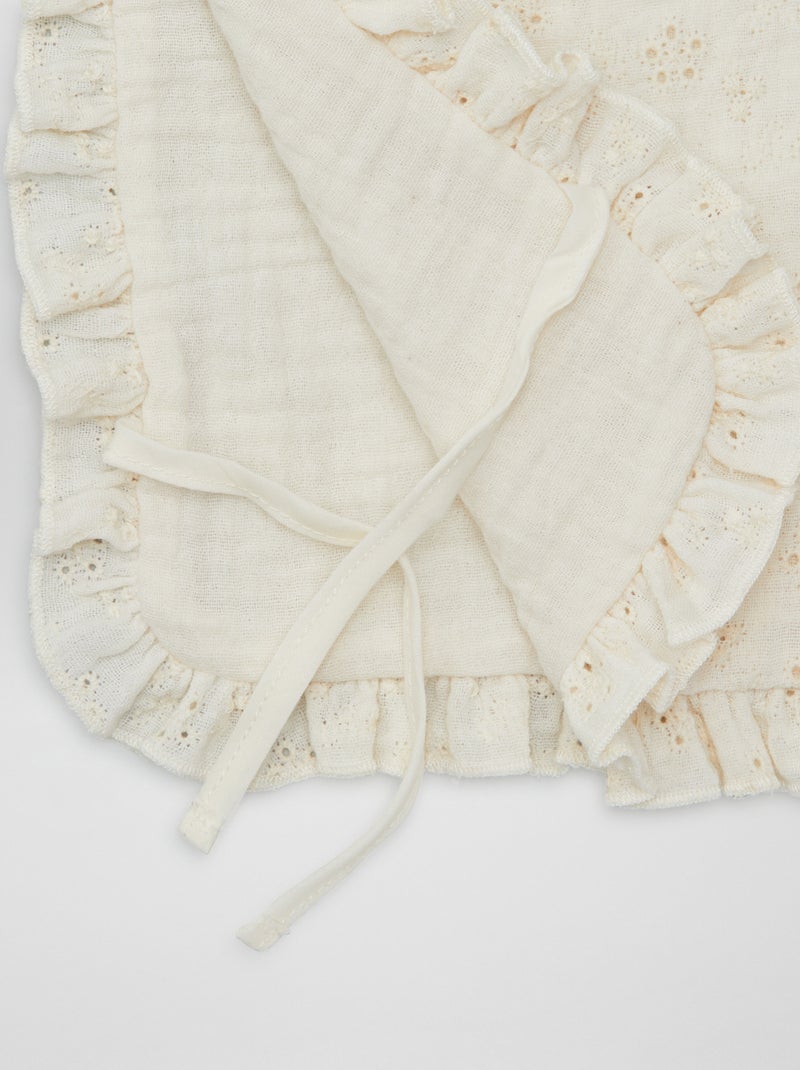 Babete de dupla face com bordado inglês BRANCO - Kiabi