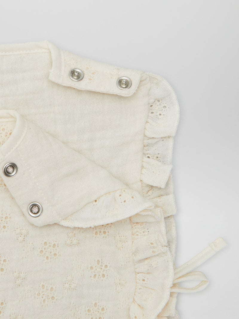 Babete de dupla face com bordado inglês BRANCO - Kiabi