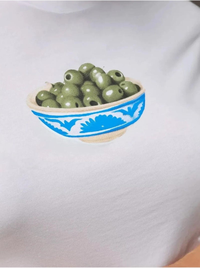 Baby tee estampada com decote redondo hiccup Branco sujo - Kiabi