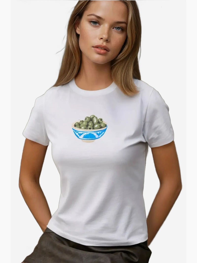 Baby tee estampada com decote redondo hiccup Branco sujo - Kiabi