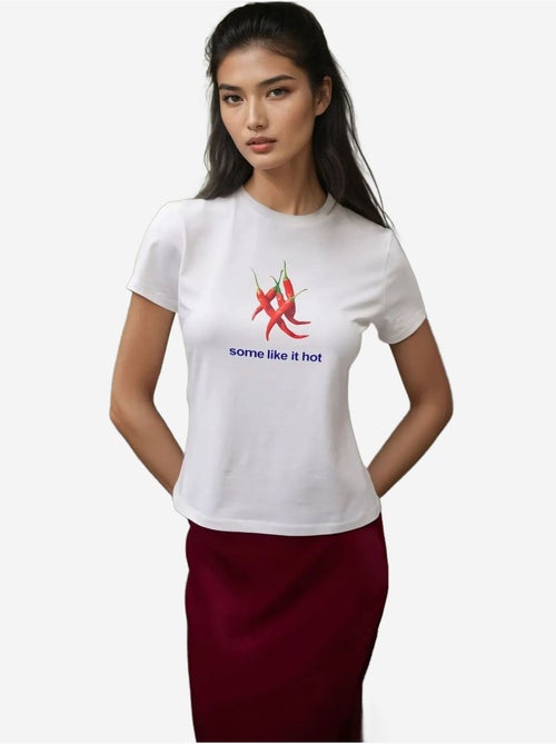 Baby tee estampada com decote redondo hiccup - Kiabi