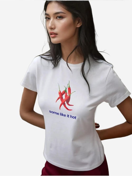 Baby tee estampada com decote redondo hiccup - Kiabi