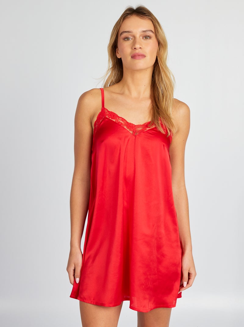 Babydoll acetinado com renda VERMELHO - Kiabi