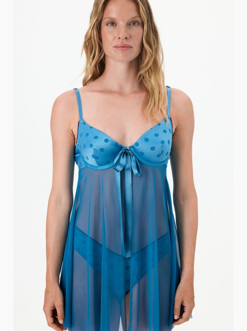 Babydoll com abertura frontal penti Azul - Kiabi