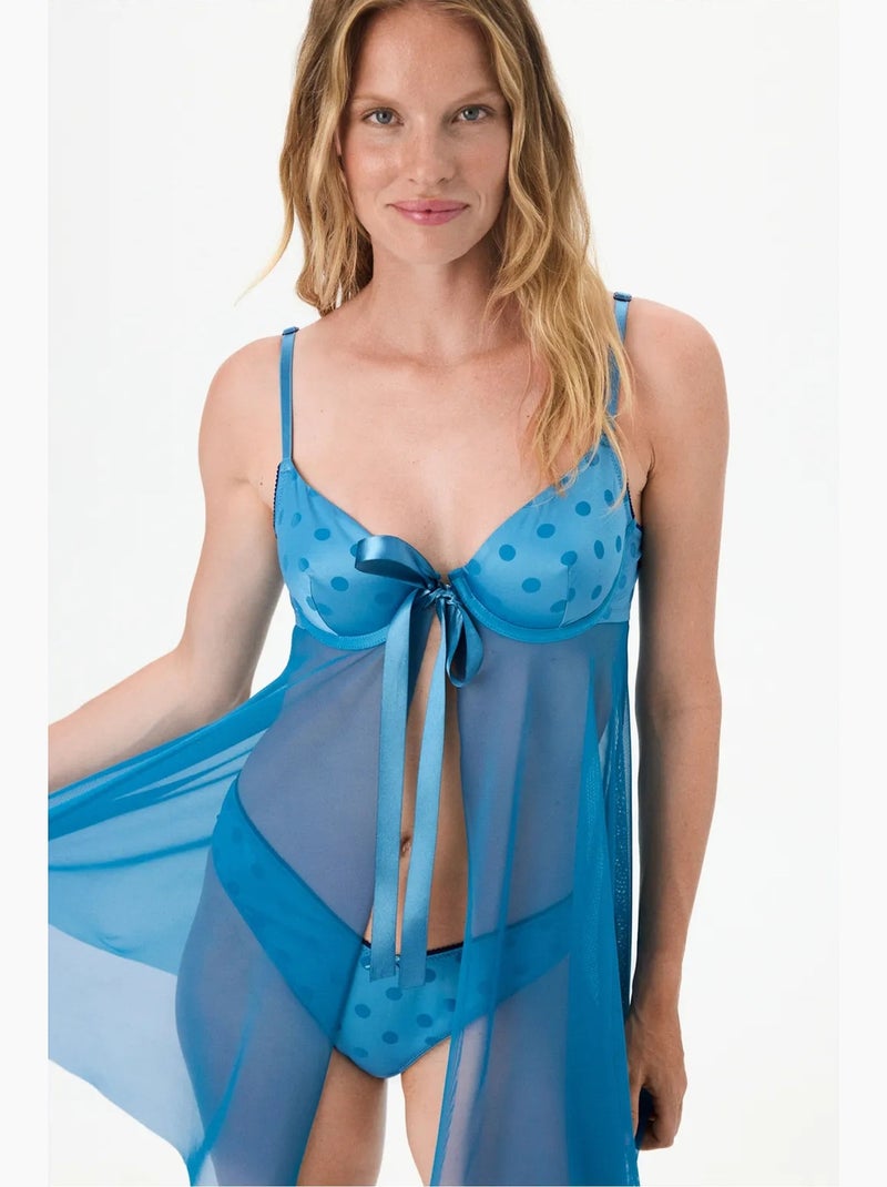 Babydoll com abertura frontal penti Azul - Kiabi