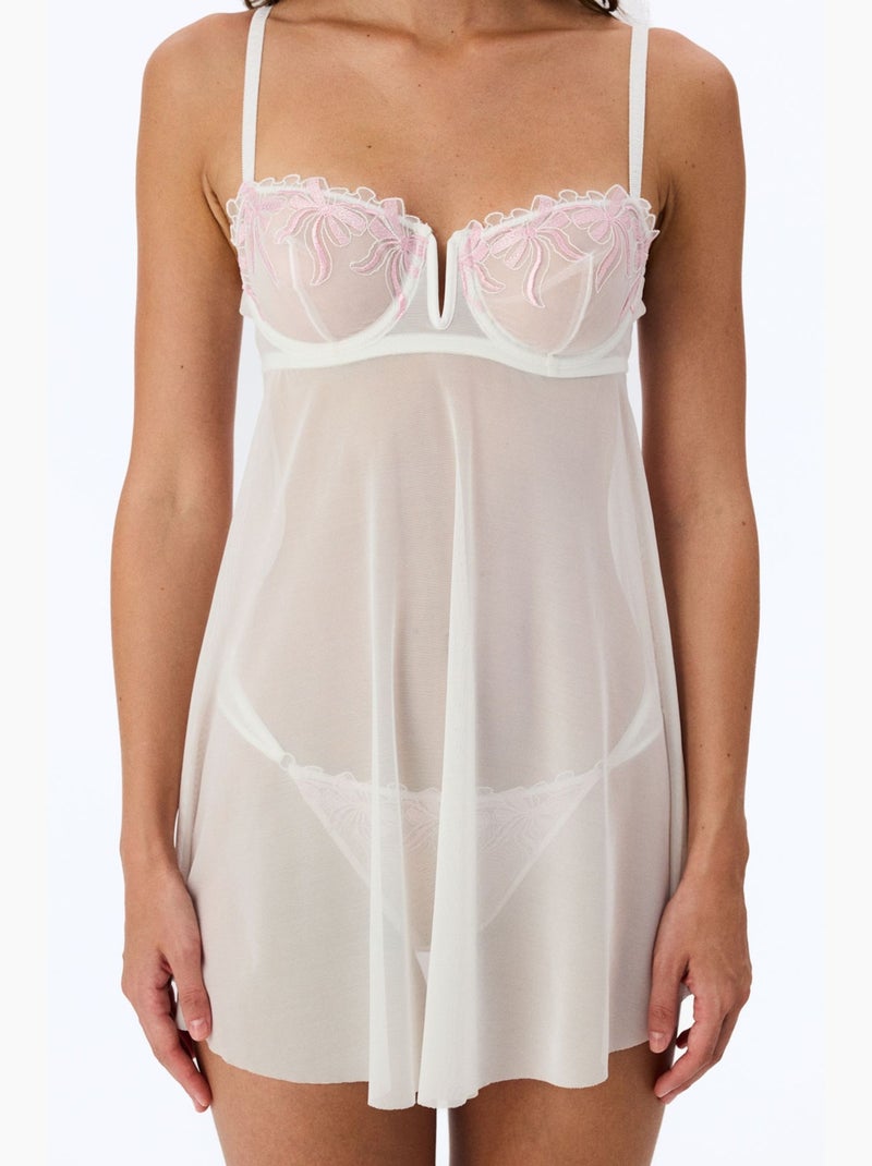 Babydoll com bordado quebrado, com aro e padrão de laços penti Branco - Kiabi