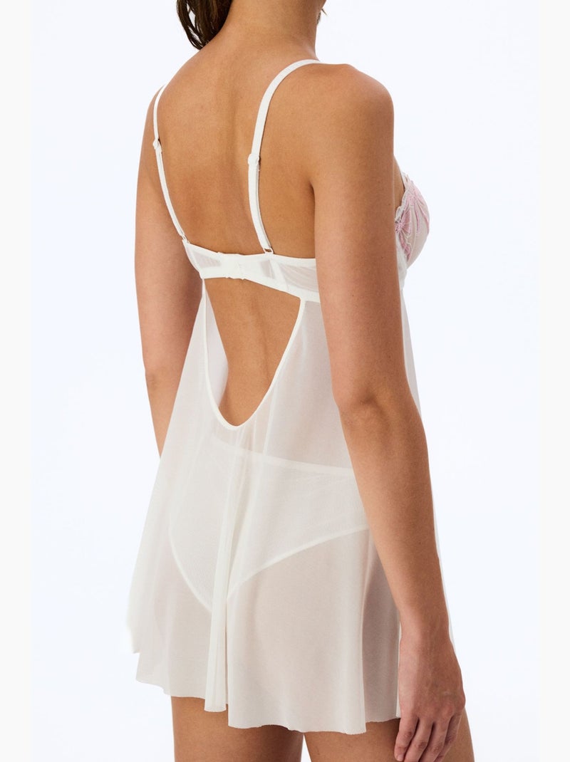 Babydoll com bordado quebrado, com aro e padrão de laços penti Branco - Kiabi