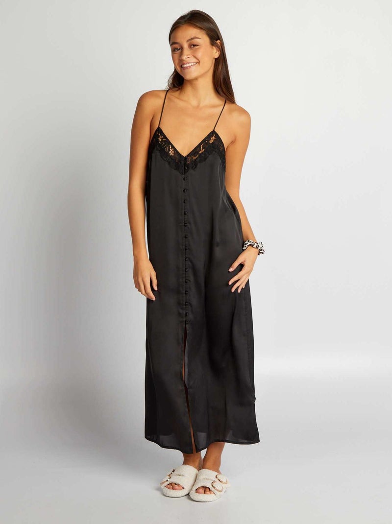 Babydoll comprido em cetim PRETO - Kiabi