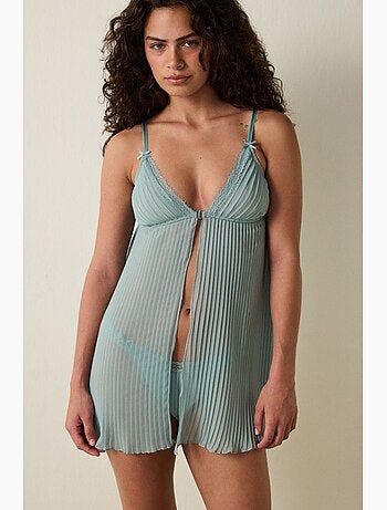 Babydoll de chiffon às riscas, plissado, sem aro penti