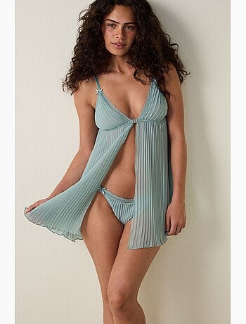 Babydoll de chiffon às riscas, plissado, sem aro penti