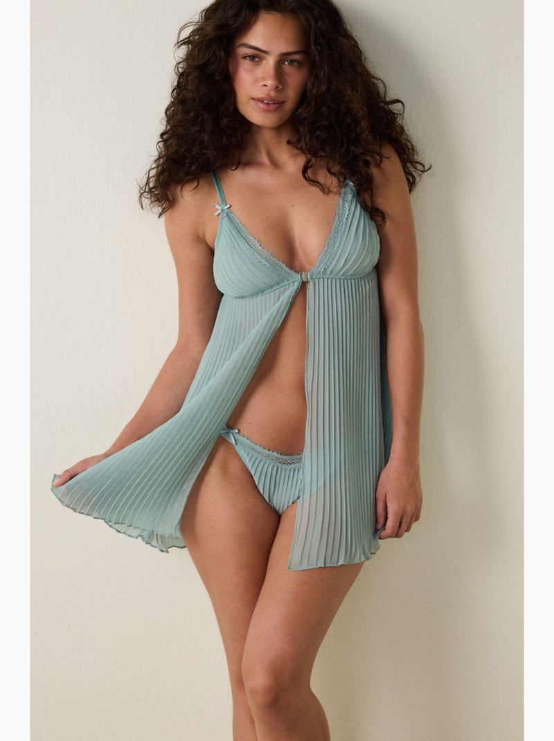 Babydoll de chiffon às riscas, plissado, sem aro penti Verde menta - Kiabi