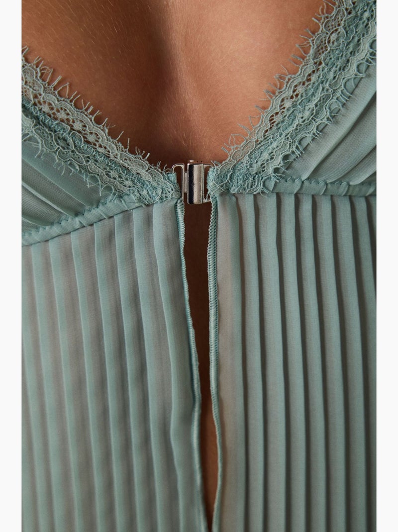 Babydoll de chiffon às riscas, plissado, sem aro penti Verde menta - Kiabi
