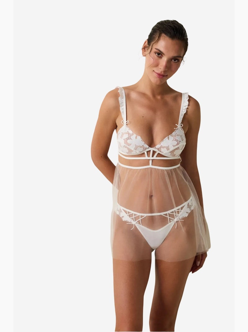 Babydoll de enxoval com broderie quebrada, bordada, floral, com aro penti Branco - Kiabi