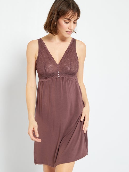 Babydoll de renda e jersey - Kiabi