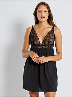 Babydoll em microfibra e renda - Kiabi