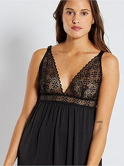 Babydoll em microfibra e renda - Kiabi