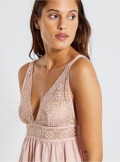 Babydoll em microfibra e renda - Kiabi