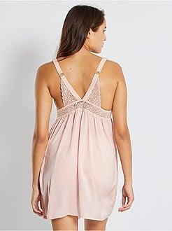 Babydoll em microfibra e renda - Kiabi