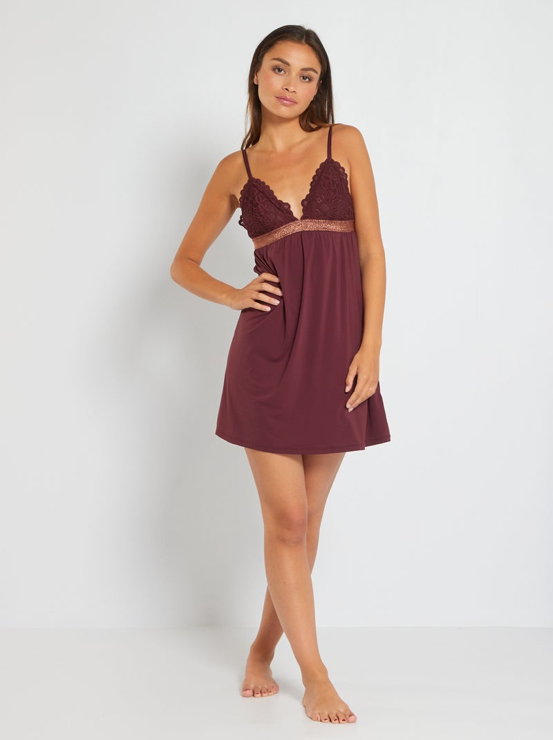 Babydoll em microfibra e renda Vermelho - Kiabi