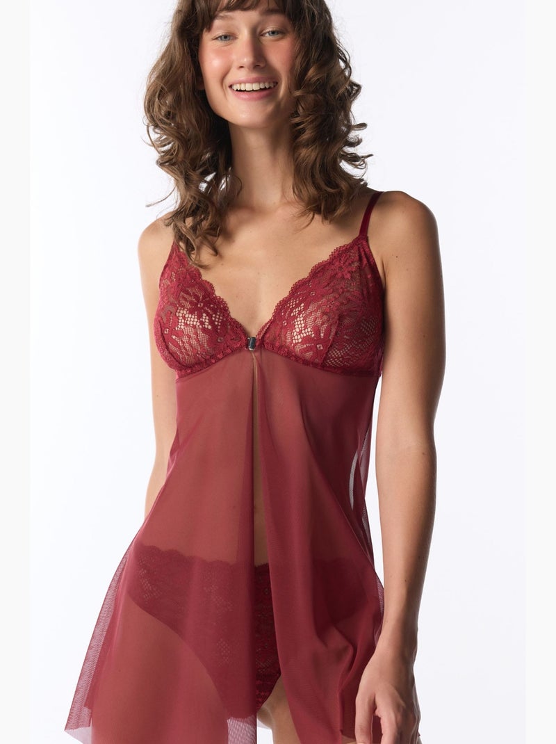 Babydoll feminino em renda penti Vermelho bordô - Kiabi