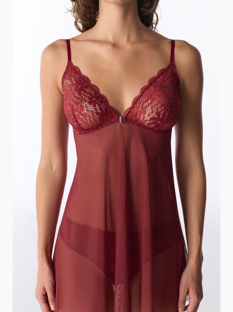 Babydoll feminino em renda penti Vermelho bordô - Kiabi