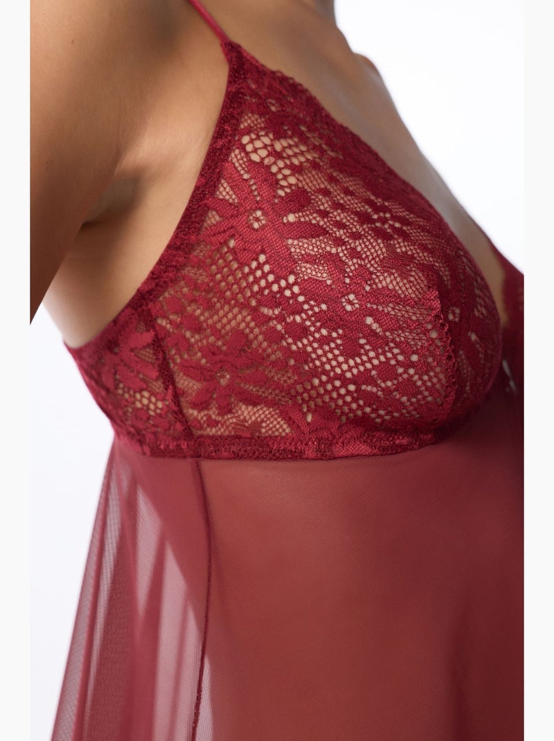 Babydoll feminino em renda penti Vermelho bordô - Kiabi